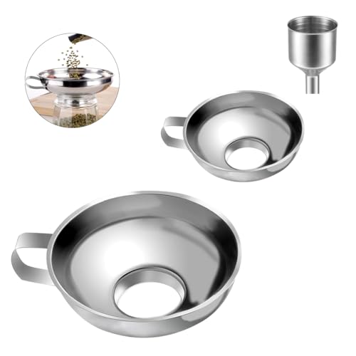 VicBou 3 Stück Trichter Edelstahl Groß Marmeladentrichter Set, Breiter Öffnung Einmachtrichter Einfülltrichter für Gläser, mit Griff, Küche Stapelbarer Trichter für Abfüllen, für Kochölen, Pulver