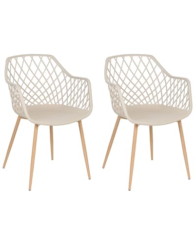 Beliani Esszimmerstuhl 2er Set beige mit Rautenmuster Metallgestell Modern Nashua