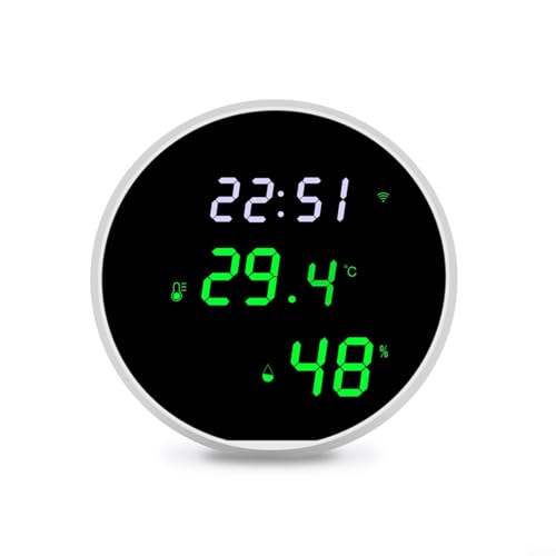 HEIBTENY Smart Raumthermometer, für Tuya WiFi Temperatursensor Smart Thermometer mit hintergrundbeleuchtetem LCD-Display, Gemeinsames Gerät