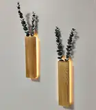 2 Stück Holz Wandvase mit LED Lichtern für Zimmerpflanzen, Künstlicher Eukalyptus Wandpflanzgefäße Fake Vines Wand Pflanzgefäße für Wohnzimmer, Badezimmer, Dekorationen Wanddeko Grünpflanzen