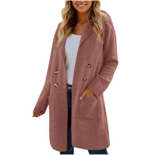 KDEIHT Wollmantel Damen Winter Wintermantel Lange Wolljacke Warme Mantel Elegant Winterjacke mit Reverskragen Jacke Wolle Trenchcoat Doppelreihig Hemdjacke Freizeit Winterparka Langarm Outdoorjacke