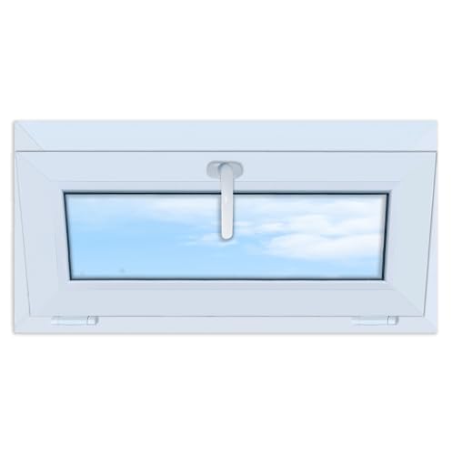 LORAC | Kunststofffenster weiß 800x400mm, 80x40cm, kippbar, Standard-Fenster mit 2-fach Verglasung, energiesparend, Kellerfenster mit CE-Zertifikat, ideal für Wohnräume und Keller