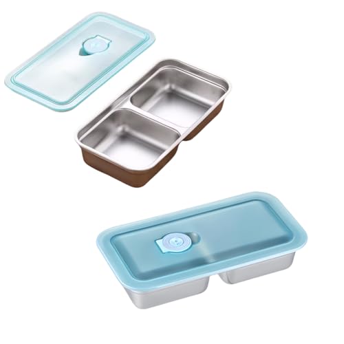 Greifen und gehen Snackbehälter wiederverwendbar, Snackbehälter mit Deckel, Edelstahl Geschirrspüler 2-Fach Gewürzbehälter für Kühlung, Outdoor Take-out Sauce (2pcs)