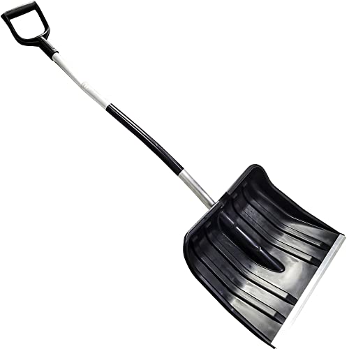 Große Schneeschaufel 46 cm breit mit ergonomischem Aluminium-Stiel und D-Griff Schneeschieber Schneeschippe Schneeschüppe Schneeräumer ergonomisch Spatengriff Schildschaufel Alu-Kante Kunststoffblatt