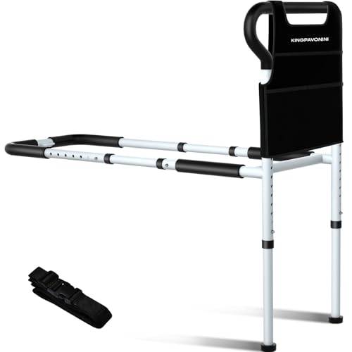 KingPavonini Aufstehhilfe Bett für Senioren, Verstellbare Aufstehhilfe mit Ergonomisch Geformtem, Rutschfestem Griff und Aufbewahrungstasche, für Senioren, bis 136 kg, Werkzeuglose Montage