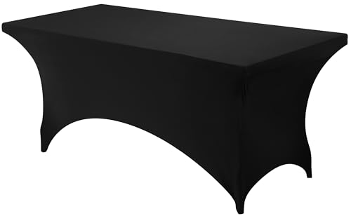 Utopia Kitchen Spandex-Tischdecke 1 Packung [6FT, Schwarz] Waschbare und knitterfreie rechteckige Stretch-Tischdecke für Veranstaltungen, Hochzeiten, Bankette und Partys [183Lx76Wx76H] cm