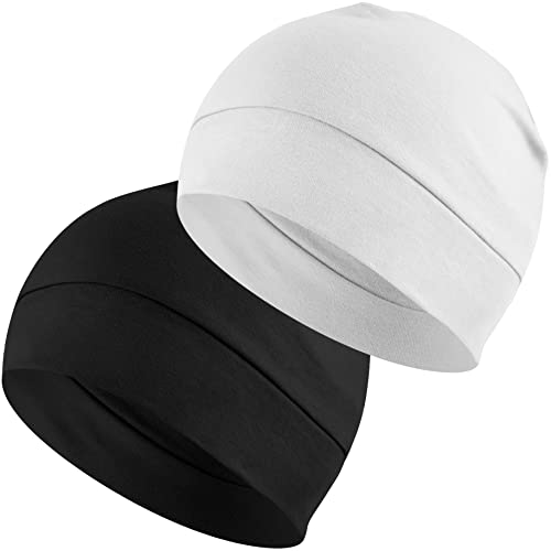 EINSKEY Fahrradmütze Unter Helm, Leichte Dünne Baumwollmütze für Herren und Damen, Perfekt als Schlafmütze, Laufmütze, Skull Cap oder Chemo Kopfbedeckung - 2er Pack