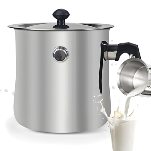 WANDGU Milchtopf Induktion Doppelwandig 1,5 Liter: Edelstahl Milchtopf mit Ausgießer und Glasdeckel, 15 cm Hoher Kochtopf mit Rutschfester Kunststoffgriff für alle Herdarten Geeignet