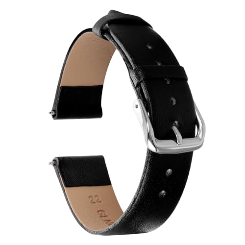 Amaxiu Vintage-Leder-Uhrenarmband, weiches Kalbsleder, Schnellverschluss, universelles Ersatzarmband mit silberfarbener Edelstahlschnalle, 18 mm, 20 mm, 22 mm, für Herren und Damen (18 mm, Schwarz)