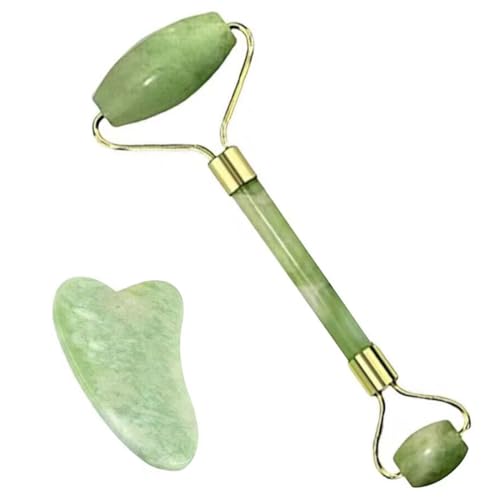 OUDQFCJ Natürliches Gua Sha Massagegerät und Jade Roller Set für Anti-Aging Faltenreduzierung Gesichtsschlankheit und Straffung Gesichtsmassage mit natürlicher Jaderolle