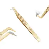 NAGARAKU Faserspitze Volumenpinzette Gebogene Wimpernverlängerungspinzette Professionelle Präzisionspinzette Edelstahl Antistatisch Rutschfester Gripp Pinzette für Mega Wimpernblüten (7 Shape AG-11)