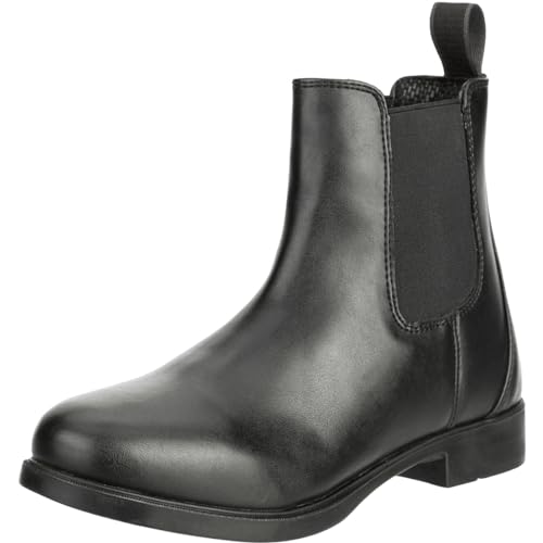 RL24 - Jodhpur Reitstiefelette soft | Kinder Stiefeletten | mit Elastikeinsatz & Pull-On | wasserdichte Chelsea Boots aus Kunstleder | schwarze Reitschuhe | Größe 34