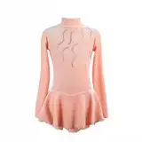 purpleq Damen Langarm Eiskunstlauf Kleid Kinder Mädchen Samt Langarm Strass Gymnastik Rollkragenpullover Langarm Kürkleid Mit Strass Rollkunstlauf Wettbewerb Tanzanzug,Rosa,3XL