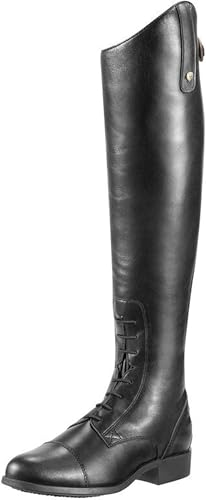 Reitstiefel Damen, Retro Reiterstiefel aus PU-Leder mit Schnürung, Lange Stiefel für Pferdesport, Training & Anfänger, Rutschfest & Wasserdicht (Schwarz,39)