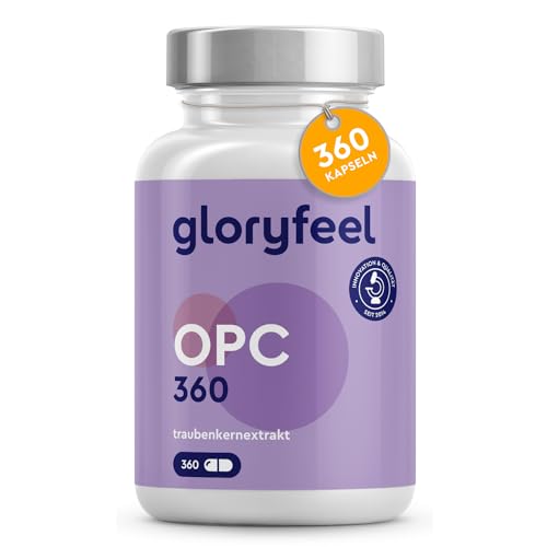 OPC Traubenkernextrakt 360 Kapseln - 1052mg Extrakt + Vitamin C pro Tagesdosis - Aus Original französischen Weintrauben - 6-Monats-Packung - Laborgeprüft, Vegan in Deutschland hergestellt