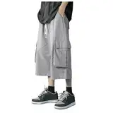 Generisch Herren Shorts Herren Shorts Lässige Jeansshorts mit Taschen Übergröße Männer Shorts Lockere (Grey, XXL)