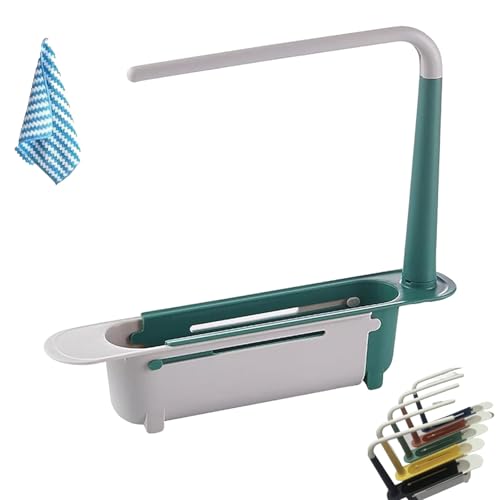 Generisch Telescopic Sink Storage Rack, Telescopic Storage Rack for Kitchen Sink, Household Extendable Sink Organizer Racks, Adjustable Sink Storage Organizer (Green)