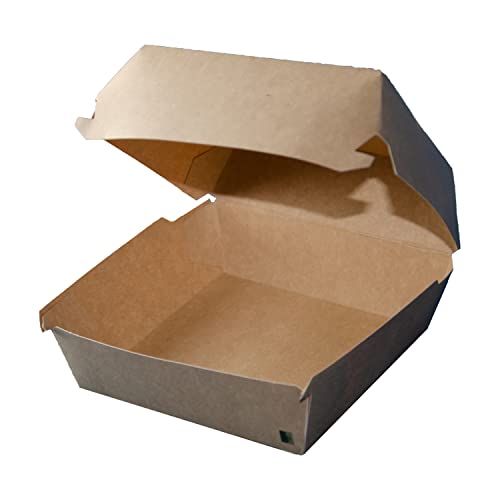 BAMI EINWEGARTIKEL 50 Stück Burgerbox Take Away I stabile Hamburger Box I Kraftkarton I Burger Verpackung I biologisch abbaubar | 10 x 10 x 8cm