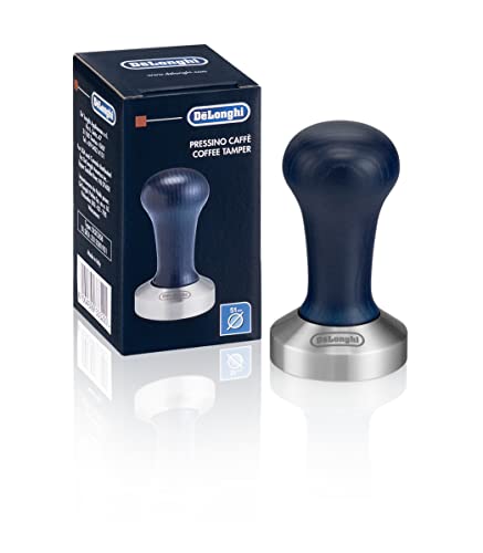 De'Longhi DLSC058 Kaffee-Tamper aus Edelstahl mit Holzgriff, blau/silber