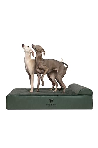NOAH & PAW Großes Hundebett, orthopädisches Hundebett, Eierschalen-Memory-Schaum mit Kühlgel, wasserdicht, maschinenwaschbar, inklusive Innenbezug (veganes Leder)