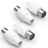 Antennenstecker Set 2x Koaxial Stecker & 2x Koax Buchse / Kupplung für Kabelfensehen IEC TV Stecker männlich & weiblich DVB-C Radio und DVB-T2 TV Antennen für Koax SAT Antennenkabel BK Anlagen 4K UHD