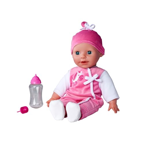 Simba 105140489 - Laura Puppe Babysprache, 38cm Weichkörperpuppe mit Schlafaugen, in süßem Strampler, 24 Babylaute, Spielpuppe, Babypuppe, ab 2 Jahren, Rosa