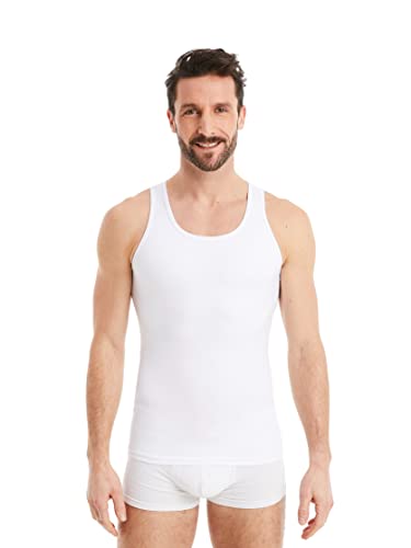 FINN Figurformendes Kompressions-Shirt Herren mit Bauchweg Effekt - Ärmelloses Shapewear Tank-Top aus Baumwolle - Body Shaper Unterhemd für einen flacheren Bauch Weiss Weiß 4XL