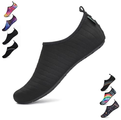 SAGUARO Damen Herren Badeschuhe Wasserschuhe Schwimmschuhe Männer Frauen Barfußschuhe für Strand,Pool,Meer,Wassersport,Surfen,Aqua Cycling,Segeln,Bootfahren,Windsurfen(Schwarz,42/43 EU)