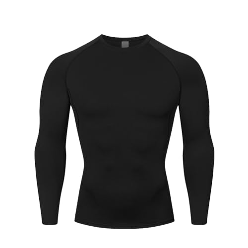 HYCOPROT Kompressionsshirt Herren Langarm Funktionsshirt Baselayer Schnelltrocknendes T-Shirt Atmungsaktiv Sportshirt für Workout Fitnessstudio Laufen (S, Schwarz)