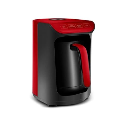 KARACA Hatır Köz Türkische Kaffeemaschine, 300 ml Kapazität, Bereitet 5 Tassen Türkischen Kaffee, Automatische Abschaltung & Temperaturregelung, Authentischer Holzkohle-Geschmack, 535W, Rot