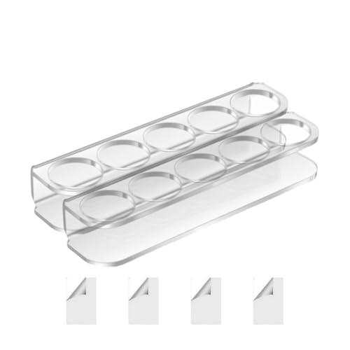 Flaschenregal für Kühlschrank | Flaschenhalter zur Platzersparnis von 2 Packungen | 5 Fächer Acryl-Kühlschrank-Flaschenregal mit 4 doppelten Klebstoffen für 2,5 cm / 1
