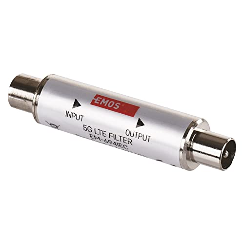 EMOS LTE/4G/5G Sperrfilter, Durchlassbereich bis 694 MHz, DC Durchlass, 1,6 x 6,8 cm, Koaxialanschluss, J5712, Silbern