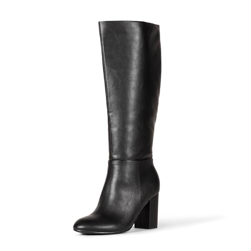 Amazon Essentials Damen Stiefel mit hohem Absatz, Schwarz Kunstleder, 47 EU Weit