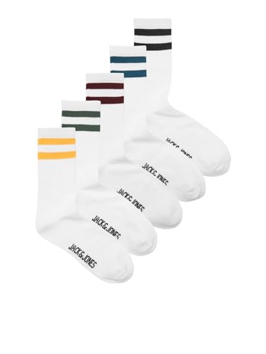 JACK&JONES Herren JACSTRIPE Tennis Socks 5 Pack Tennissocken, White/Pack:White-White-White-White, One Size