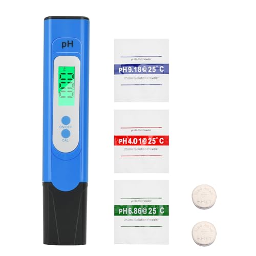 Aideepen PH Messgerät Digital, 0-14 pH-Messbereich, 0.01 Hohe Genauigkeit, pH-Wasser-Tester mit LCD-Display Hintergrundbeleuchtung für Wasser, Aquarium, Teich, Pool, Mit Kalibrierpulver(Blau)
