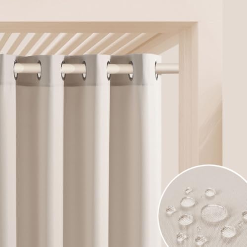 ROOM99 Outdoorvorhäng mit Ösen Garden Line 155 x 200 cm Breite x Höhe Outdoor Vorhang wetterfest Wasserdicht Sichtschutz Sonnenschutz Gardinen Garten Winddicht Hellbeige, 1 Stück
