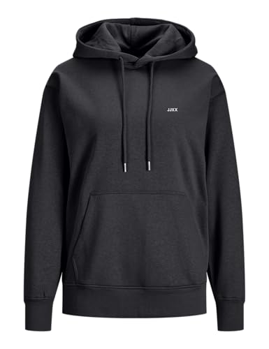 JACK & JONES Damen Jxabbie Rlx Ls Every Hood Swt Noos Kapuzenpullover, Black/Print:white Jjxx Logo, M