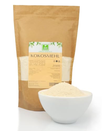 Kokosmehl 1kg von der Grünen Essenz - hochwertiges Kokosnussmehl für eine kohlenhydratarme und gesunde Ernährung laktosefrei - vegan