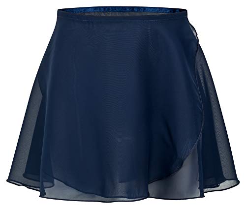 tanzmuster ® Wickelrock Mädchen Ballett - Emma - aus transparentem Chiffon - lockerluftiger Ballettrock zum Binden für Kinder in Marineblau, Größe:128/134