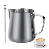 Nutabevr 350ml Milchaufschäumkrug Latte Tasse,304 Edelstahl Handheld Aufschäumkännchen,mit Messung Mark und Latte Art Pen,für Espresso, Milchaufschäumer, Kaffee,Latte Art,Kaffeeliebhabe