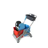 Hypafol Reinigungswagen mit EXTRA Korb | 2x25l Eimer mit Trennwand | Kunststoff Wischeimer mit Presse | für Gebäudereinigung, Hotelservice, Gastronomie, Großküche, Büroreinigung oder Arztpraxis