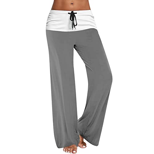 Generisch Sweatpants Damen Hohe Taille Taschenstreifen Elastische Taille Bedruckte Lose Yogahose Lässige Lange Hose Sommerhose Damen Leicht Print (Dark Gray, L)