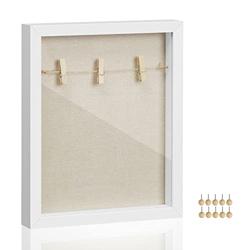 SONGMICS 3D Bilderrahmen zum Befüllen, Fotorahmen mit Schnur, Klammern, Stecknadeln, DIY, Schaumstoffplatte mit Leinenoberfläche, Glas, MDF, 22,5 x 4 x 27,5 cm, Geschenkidee, weiß RPF007W01