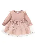 CHICTRY Baby Mädchen Strickkleid Rüschen Langarm Partykleid Hochzeit Taufe Kleider Mit Schleife Und Blumenspitze Tüllschicht Prinzessin Geburtstag Outfit Rosa 62-68