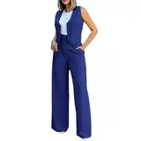 Hosenanzug Damen Business 2 Teiler Blau Blazer Weste Und Hose Jogger Anzug Set Sommer Outfits Zweiteiler Freizeitanzug Two Piece Jogginganzug Loungewear Casual Clothes