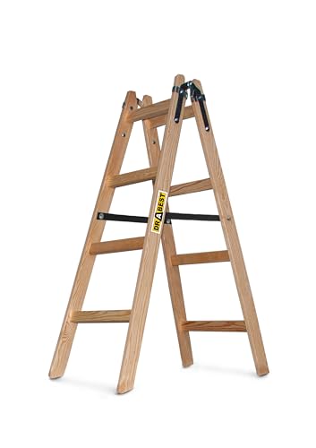 DRABEST - Holzleiter - für Malerarbeiten - 2X 4 Sprossen - m lang - bis 150 kg - Arbeitshöhe 1,24m 2,7 m - Klappbar - Tritt-, Bock-, Stehleiter - Beidseitig Begehbar, Imprägniert - mit Eimerhaken