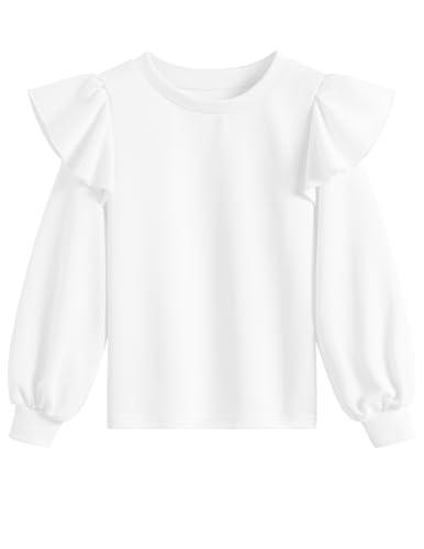 Weardear Mädchen Sweatshirt Rüschen Langarm Pullover Rundhals Kinder Herbst Winter Freizeit Sport Langarmshirt für Mädchen 9-10 Jahre