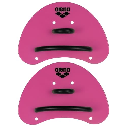 arena Finger Paddle Elite Handpaddel für Schwimmer, Schwimmbad-Trainingszubehör, Schwimmbad-Paddel mit Verstellbaren Riemen, Unbedeckte Handfläche, Pink-Black (95)