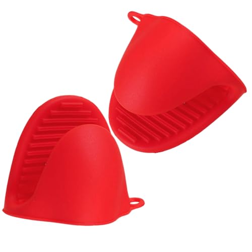 Qinsky Silicone Ofenhandschuh aus dickem Silikon,2 Pcs Silikon Ofenhandschuhe Mini-Ofenhandschuhe Hitzebeständig Anti-Rutsch Silikon Handschuhe für Küche Backen Kochen (Rot)