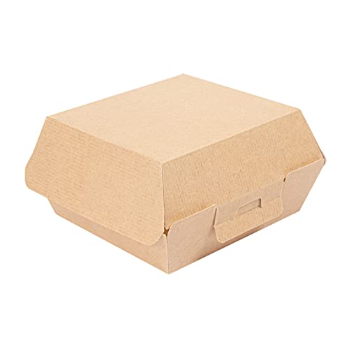 wisefood Take Away Papier Burger Box 50 Stk. 13x12,5x6,2cm Speisebox To Go Burger Verpackung Hamburger Box mit Klappdeckel, To Go Einweg Lunchbox aus Kraftpapier